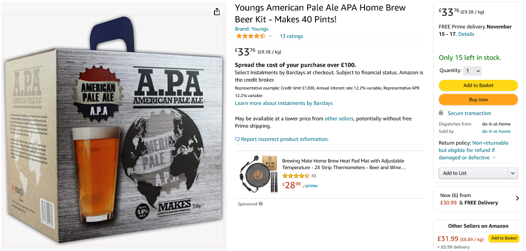 Amazon listing